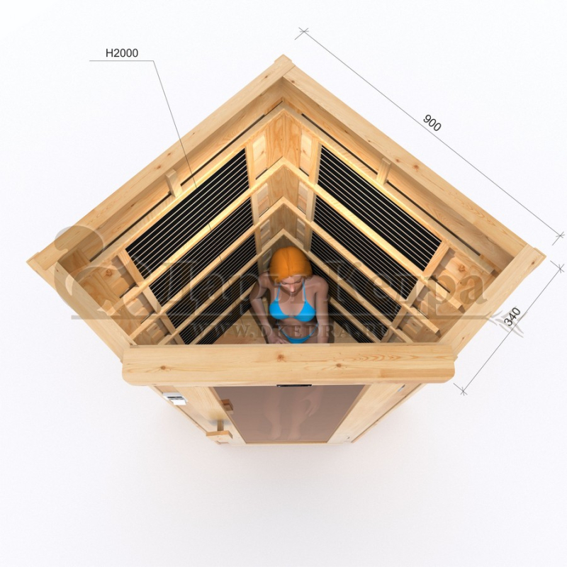 Одноместная угловая инфракрасная сауна кабина из кедра и липы с карбоновыми излучателями